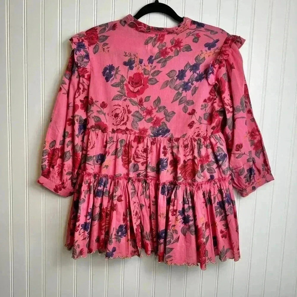 Oh My Stars pink floral embroidered 3/4 sleeve scallop hem button down small H50 - Picture 8 of 8